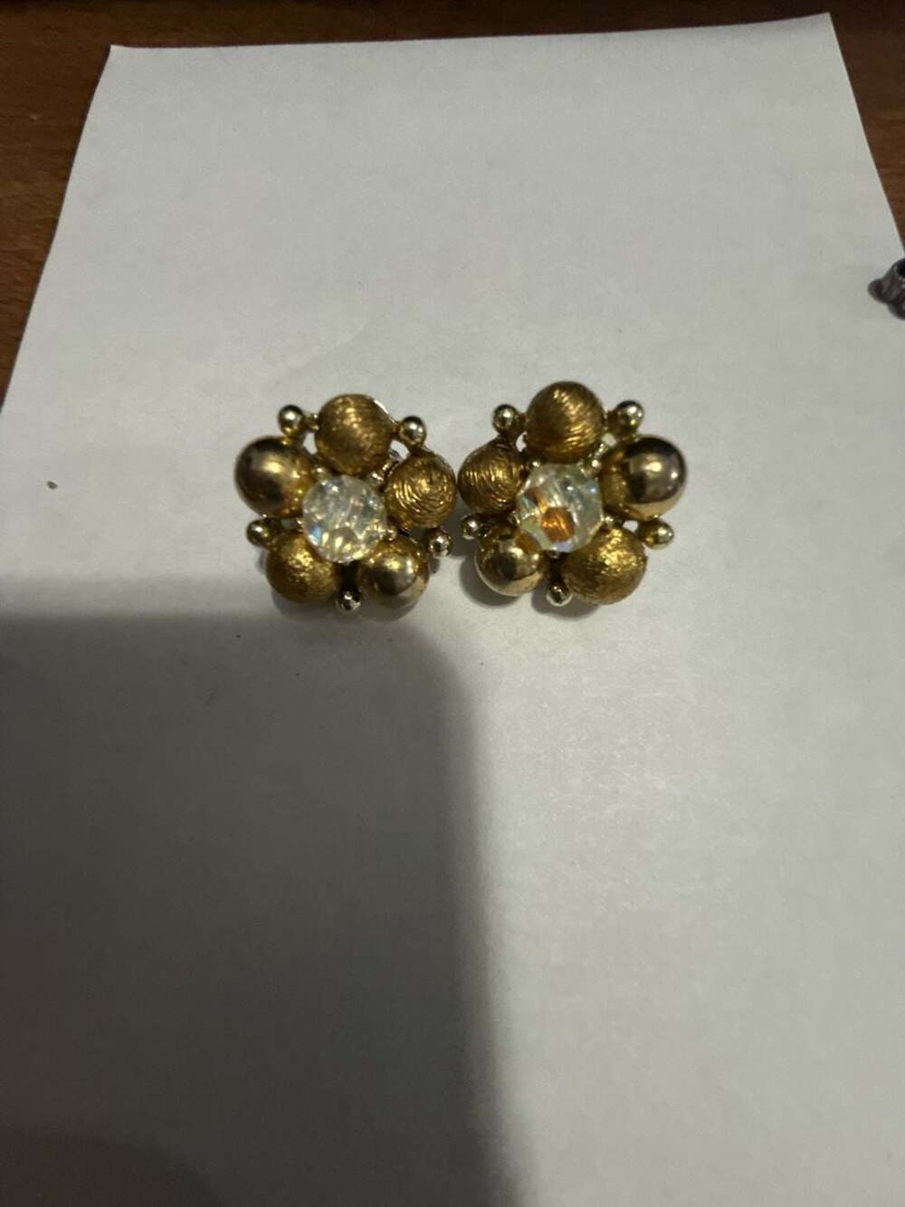 Lisner Vintage Brushed Gold Tone and Crystal Cluster Clip-On Earrings